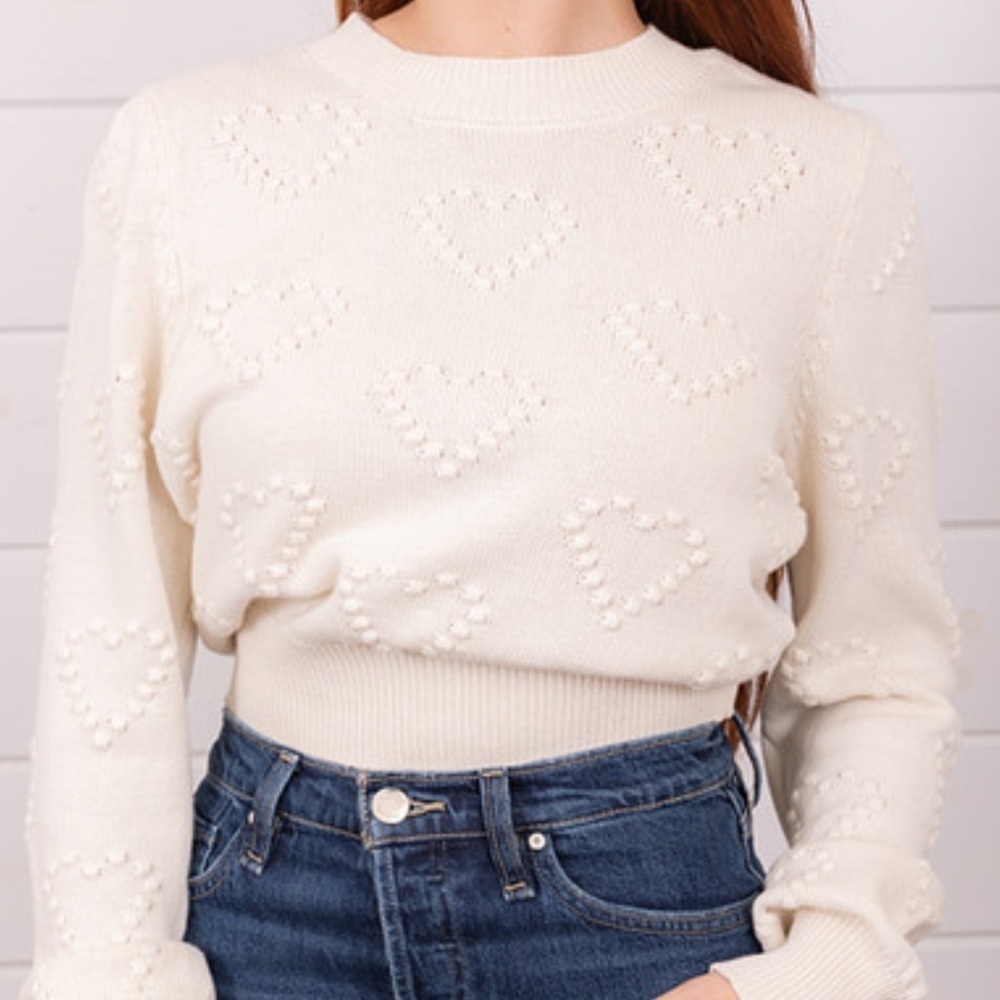 Z SUPPLY WOMENS HEART TEXTURED OFF WHITE SWEATER MEDIUM
